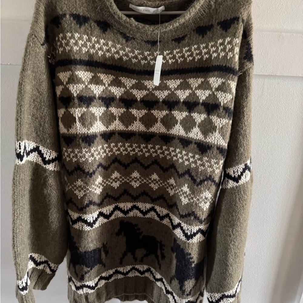 NWT Altar'd State Fern Fair Isle Horse Sweater - Picture 2 of 6